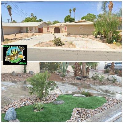 Curb appeal upgrade. Artificial grass/ desertscape