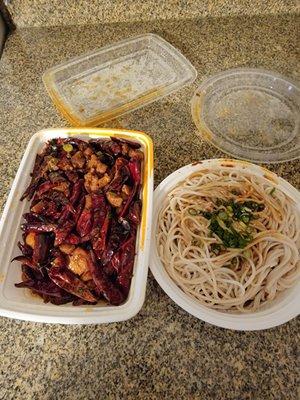 Chong Qing chicken, cold noodles in peanut sauce