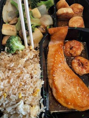 Salmon Teriyaki and Scallop Hibachi combo