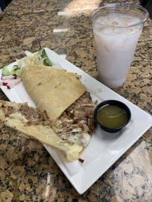 Carnitas Quesadilla made with handmade tortillas !