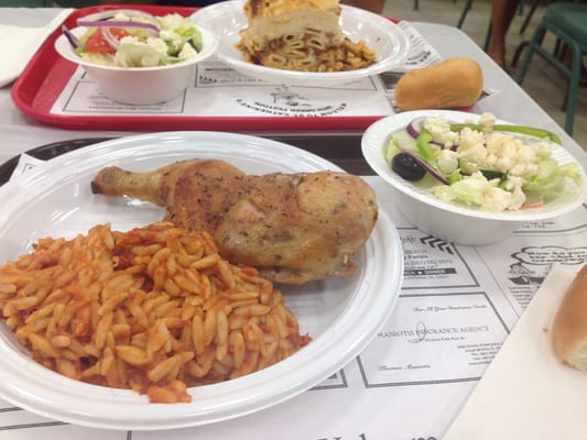 Orzo with Grecian Lemon Chicken and a Greek Salad.