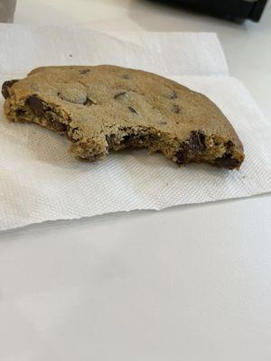 The inside of this amazing chocolate chip cookie.