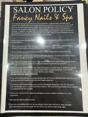 Fancy Nail & Spa Menu