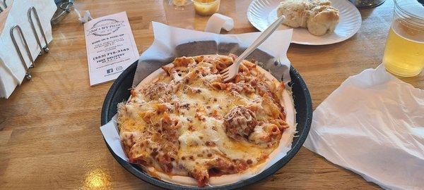 Baked m.y.o. pasta with meatballs