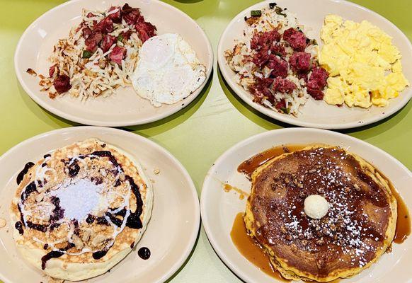 9/23 corned beef hashes, blueberry pancake, sweet potato pancake