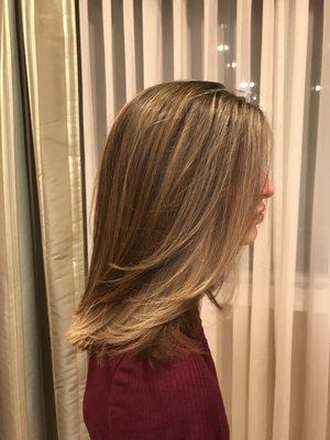 Caramel blond highlights with long layers