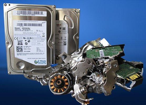 Hard drives before and after shredding