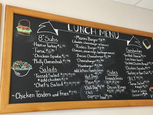 Lunch menu as of 1/15/23