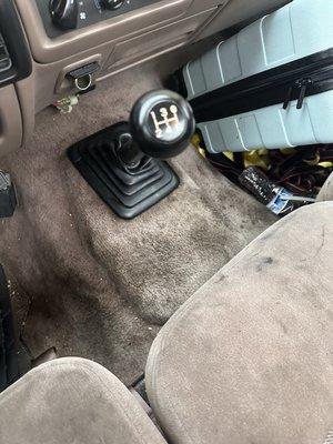 Grease stains everywhere on the carpet and seat upholstery