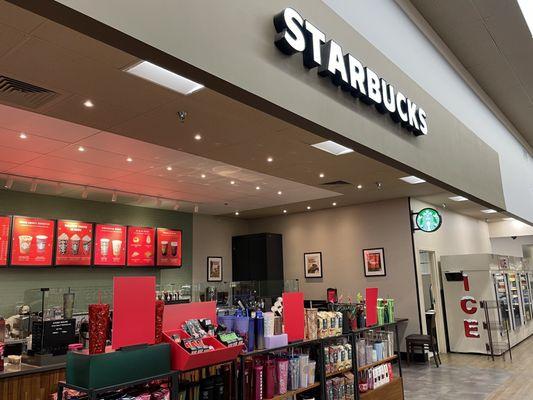 Inside view of Safeway with a Starbucks ready for the Holidays!