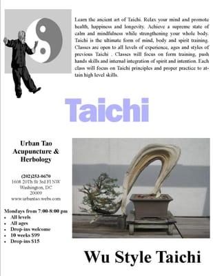 Taichi Classes Monday nights from 7-8pm