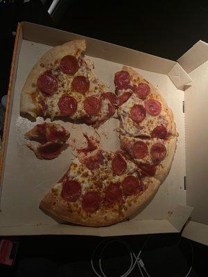 I opened the box and the slices were cut really wrong and from as a pizzeria it looked like it was done on purpose