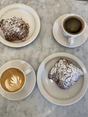 Almond croissants, flat white, americano