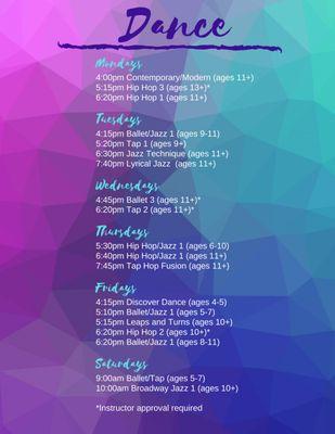 Check out our expanded Dance schedule! Still enrolling!