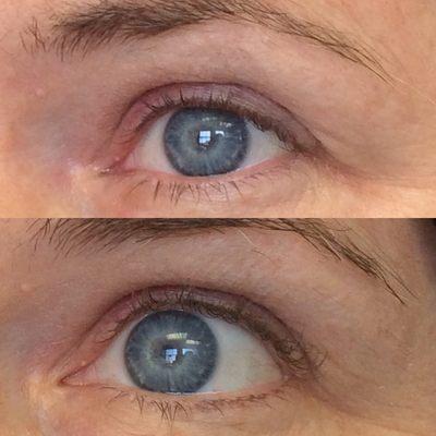 Before and after soft Permanent Eyeliner and eyelash enhancement.  Permanent eyeliner specifically designed for you, the way you want it.