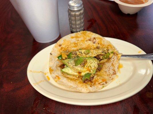 My usual Chorizo con Huevo with chopped jalepenos and I added Avocado