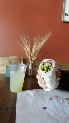 Chicken shawarma wrap and cucumber chiller drink.