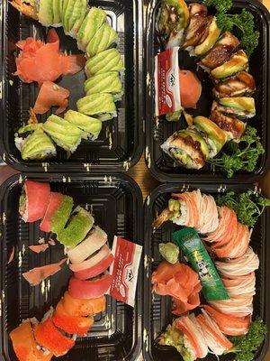 Top Left: Tempura Dragon
Top Right: Eel Dragon
Bottom Left: Rainbow Roll
Bottom Right: Shrimp Tempura Crab