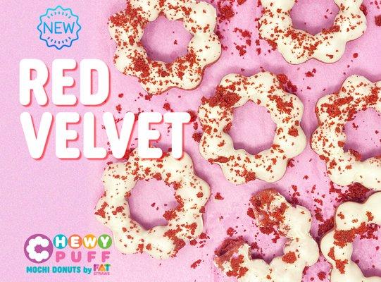 You'll totally fall in love with our RED VELVET CHEWY PUFF! Available in all Fat Straws locations while supplies last each day.