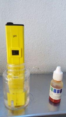 Alkaline water tested with pH meter.