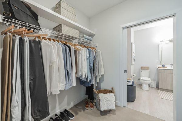 Large walk-in closet in primary bedroom.