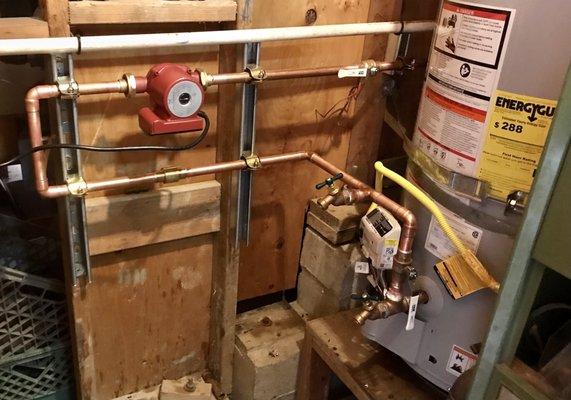 Hot water return pump, and connection to water heater.  -Thanks to Wade at Val Betti Plumbing