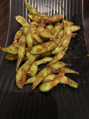 Spicy garlic edamame! If you love spicy , this is the best