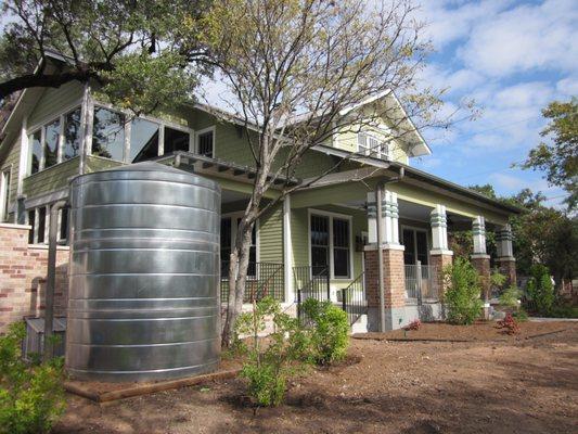 2,500 gallon Texas Metal Tank used in rainwater harvesting system for irrigation water supply