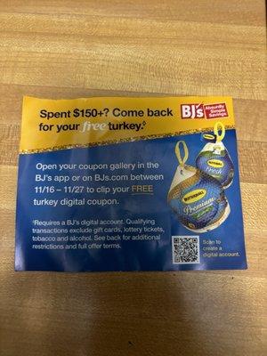 Coupon paper for the turkey