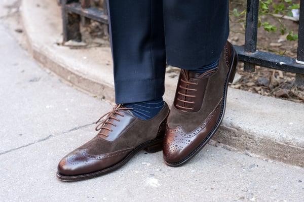 Handcrafted Custom Oxfords in Cacao calf leather and Chocolate suede.