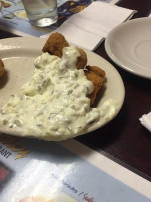 Complimentary fried fish and tarter sauce. We'd already eaten half at this point.