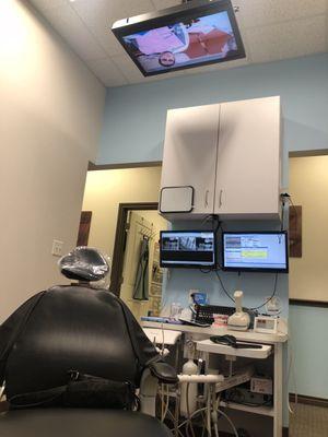 TV on the ceiling for patient distraction - Great idea