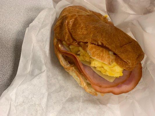 Ham egg & Swiss croissant $4.98. Croissant is freshly toasted, but honestly that's about the freshest thing.