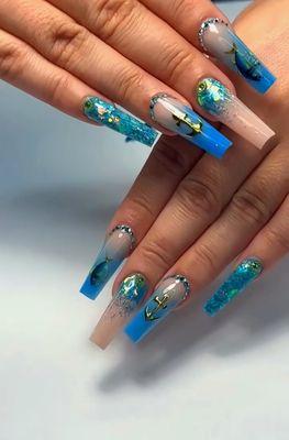 Salty Nail Design! #acrylicnails #tunanails #whatsyourstory #ombrenails #fishinggal #bluenails