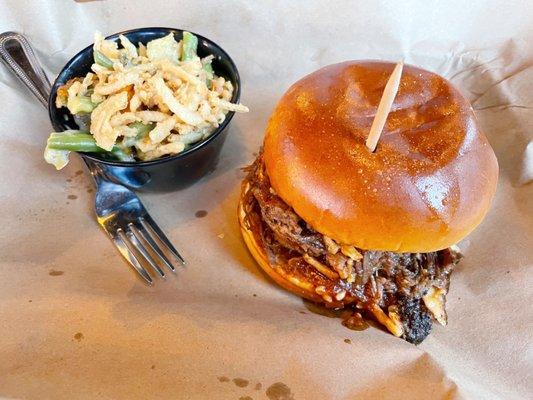 Chopped Brisket Sammie w/side green bean casserole!