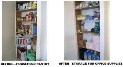 Transforming a pantry into an office supply closet.