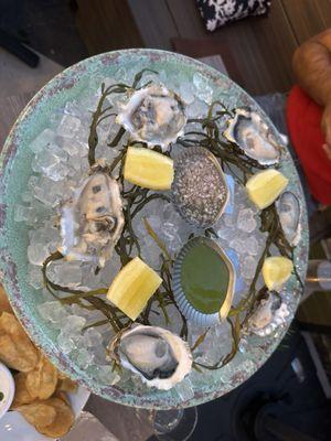 Half dozen oysters with green apple gelee and mignonette