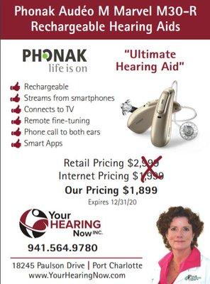 Our Phonak M30 rechargeable hearing aid offer through the end of 2020!