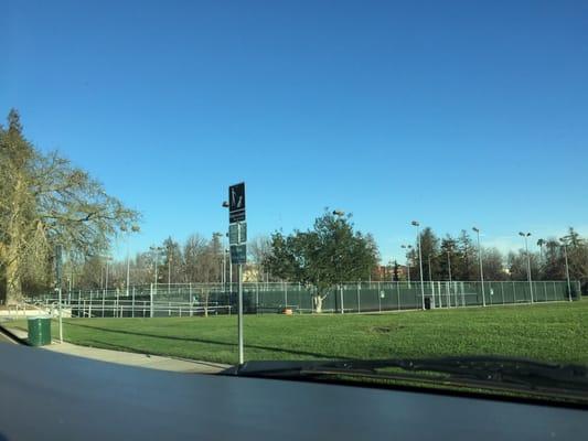 The tennis courts from the parking lot.