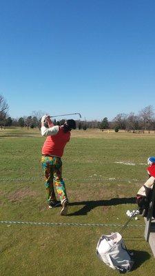 Back on the range after 27 holes, working that high cut power fade...