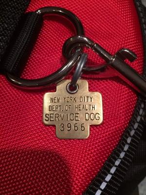 My serve dogs license & ID tag. I showed to the owner of W's before he told me if I came back w my service dog I'd hAve to eat outside!