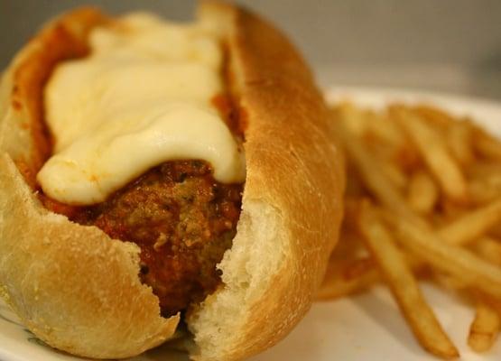 Smothered and covered hot meatball sub