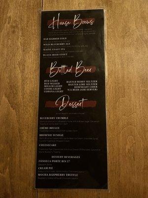 Dessert menu