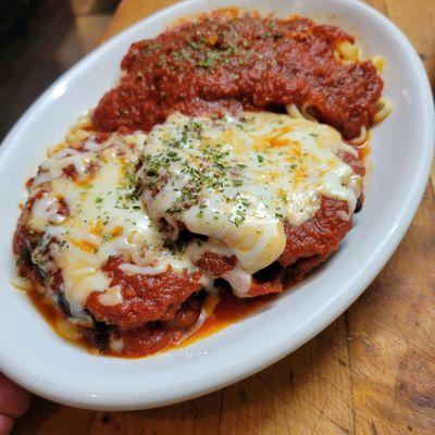 Eggplant Parm, linguine marinara