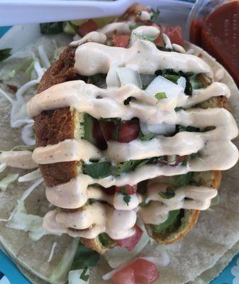 Fried Avocado Taco. So messy but so good!