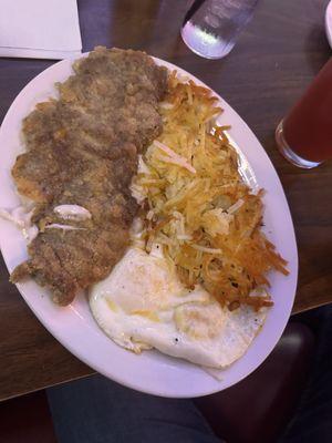 Chicken fried steak and eggs