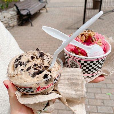 Coffee Oreo and raspberry sorbet with walnuts