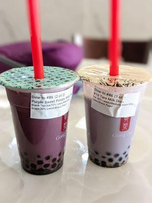 Ube black tea & taro milk tea