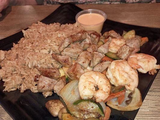 Shrimp, steak, fried rice hibachi