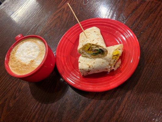 Their seasonal apple pie latte and Cali breakfast wrap.